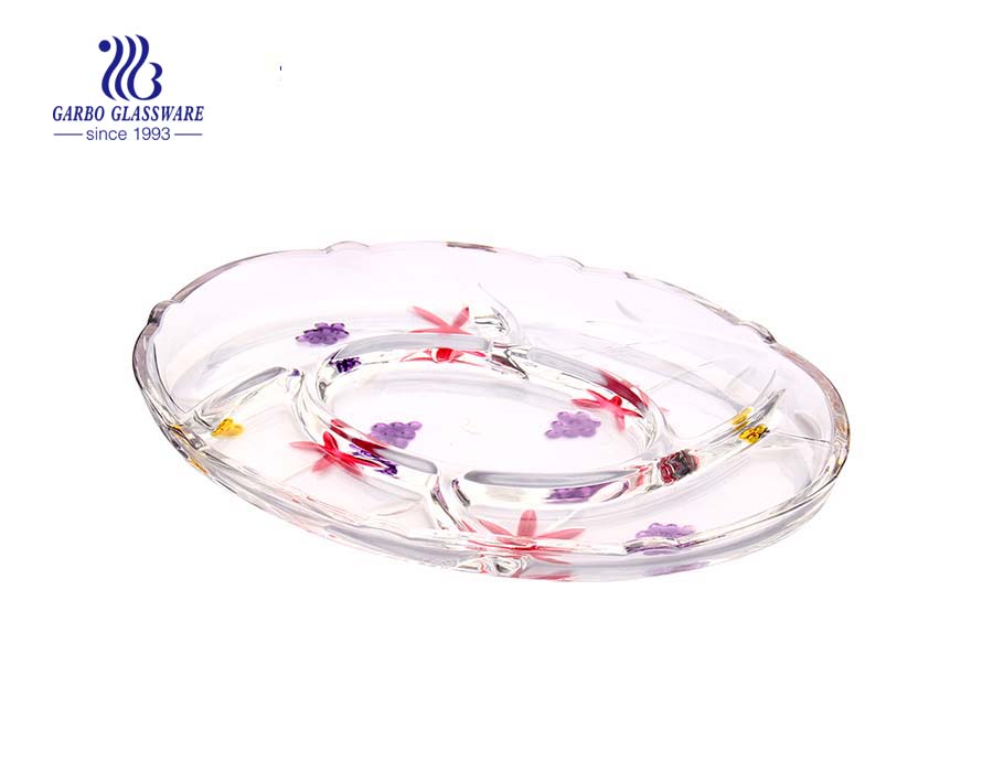 12.5'' Decorated Glass Divided Dish
