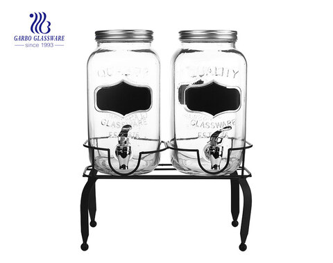  Double Chalkboard Beverage Dispensers with Metal Stand for Iced Cold Punch Drinks