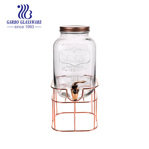 Distributeur de boisson en verre transparent de 1 gallon double avec support doré