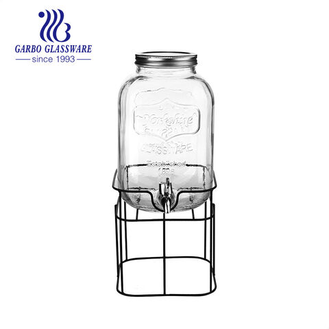 Distributeur de boisson en verre transparent de 1 gallon double avec support doré