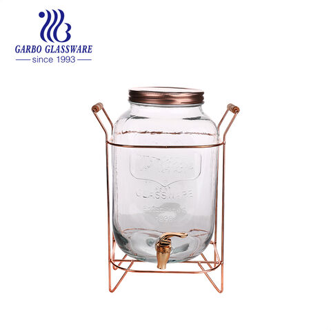 Dispensador de bebidas de vidrio transparente doble de 1 galón con soporte dorado