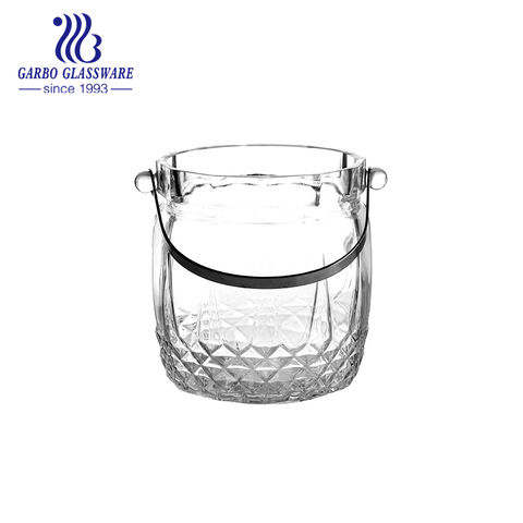 Easy taking glass ice bucket with stainless steel handle 