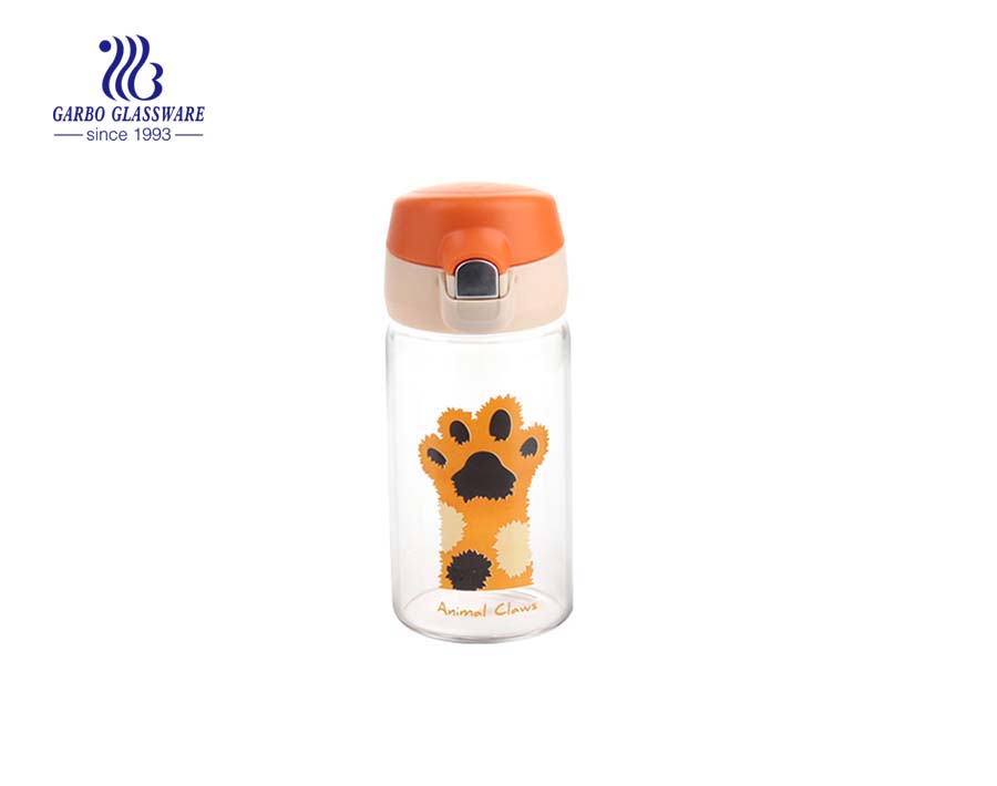 Hot-selling 300ml Printing Design Glass Water Bottle With Color Lid