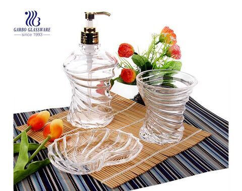 Wholesale home use high quality clear 3pcs glass bathroom accessory set