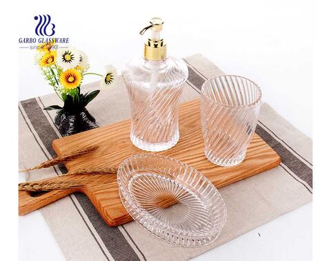 Wholesale home use high quality clear 3pcs glass bathroom accessory set