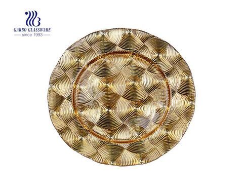 Party wedding use gold color 13inch glass charger flat plate