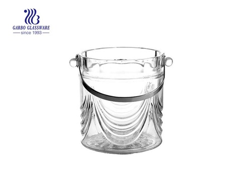 Easy taking glass ice bucket with stainless steel handle 