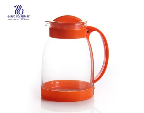 Machine blown glass pitcher glass drinking pot with plastic lid