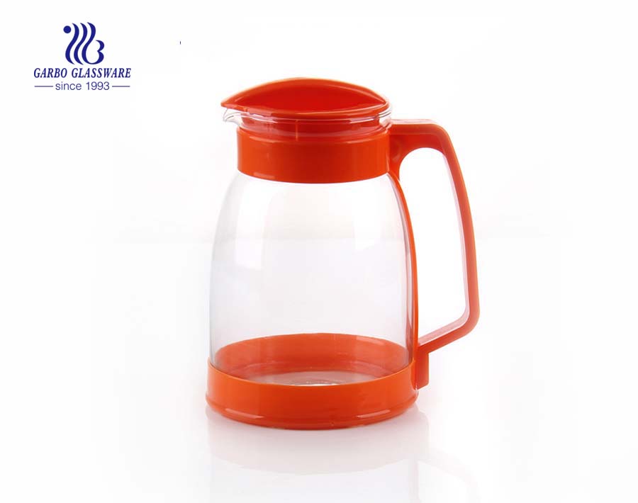 Machine blown glass pitcher glass drinking pot with plastic lid