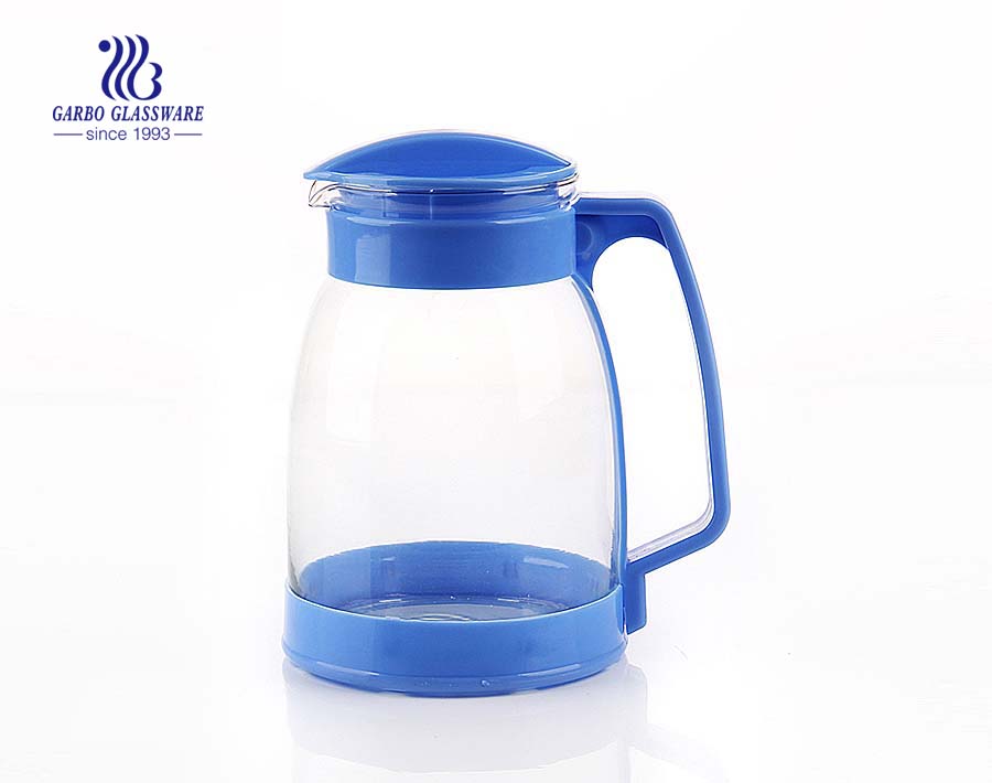 Machine blown glass pitcher glass drinking pot with plastic lid