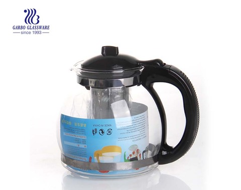 Glass tea pot with short spout and colourful handgrips for Amazon resell