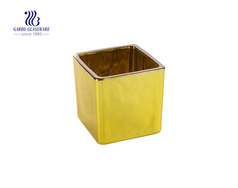 Yellow  Square Shaped  Glass  Candle Holder 