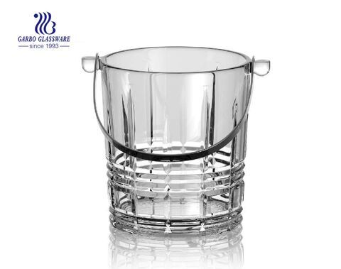 دلو ثلج زجاجي قابل للإزالة بسعة 1 لتر مع تصميم قطع يستخدم في المنازل والحانات