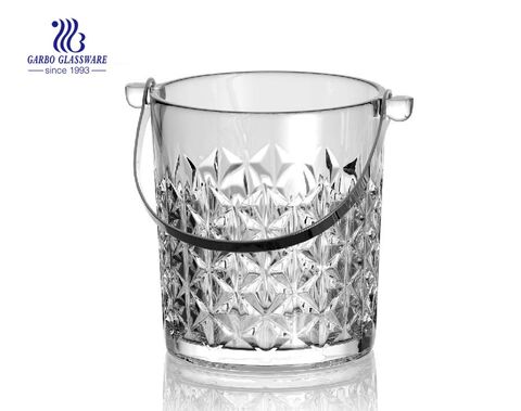 1L removable glass ice bucket with cutting design used at homes and bars