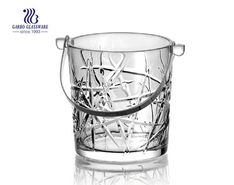 1L removable glass ice bucket with cutting design used at homes and bars