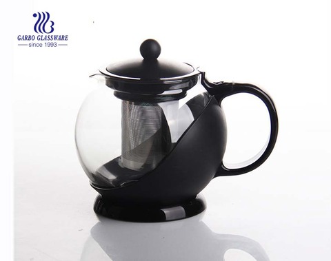1.5L machine blown glass teapot with stainless strainer and customized color handgrip