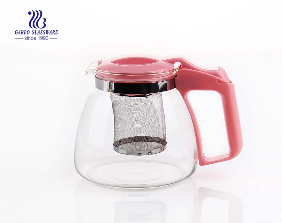 900ml-1400ml transparent clear glass teapot cheap wholesale with tea strainer and custom decal