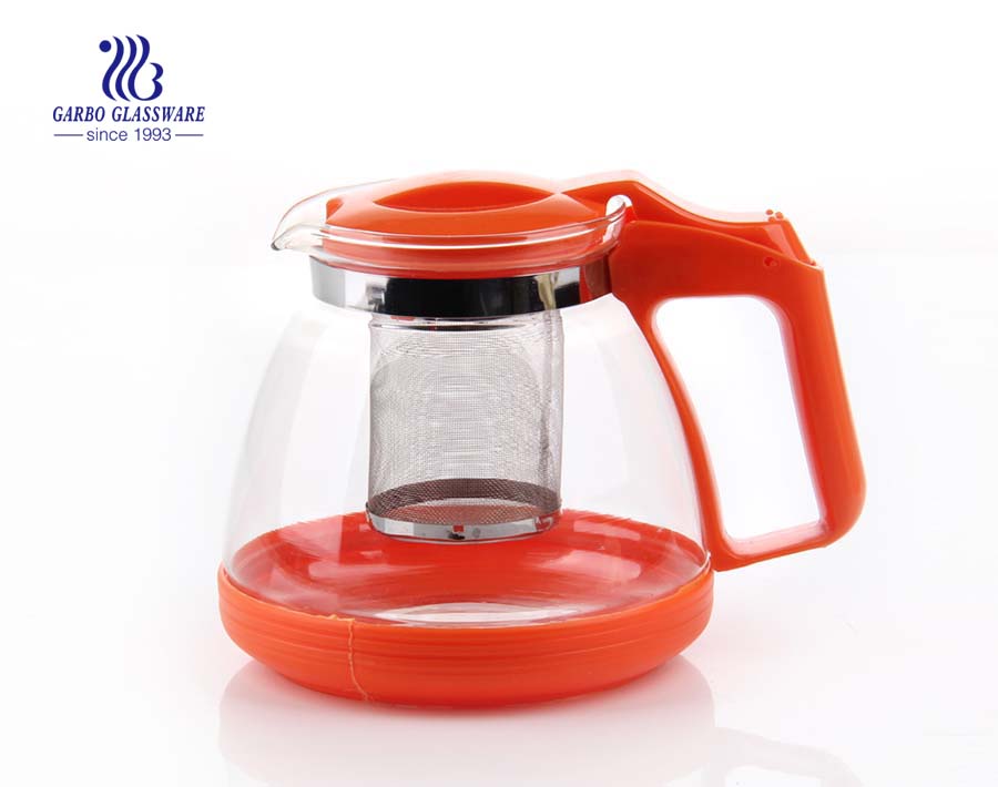 900ml-1400ml transparent clear glass teapot cheap wholesale with tea strainer and custom decal