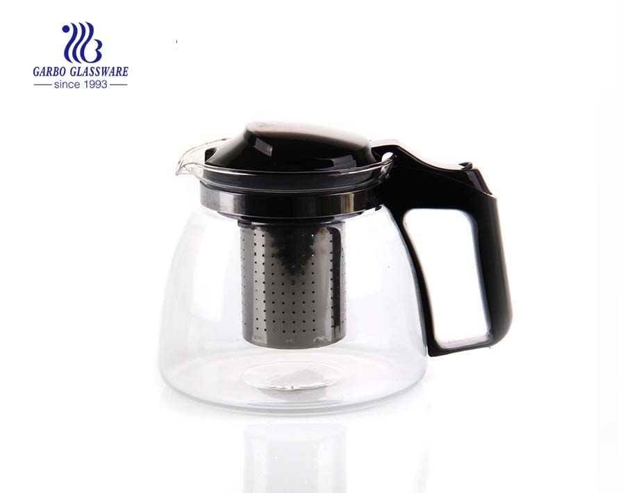 900ml-1400ml transparent clear glass teapot cheap wholesale with tea strainer and custom decal