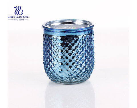 Blue Unique Round Shaped Glass Candle Holder 