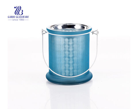 Blue Unique Round Shaped Glass Candle Holder 