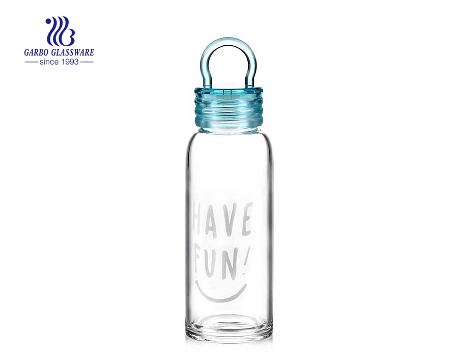 Hot Sale 350ml Glass Water Bottle With Colored Lid