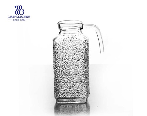 Unique embossed square glass jug China glassware factory glass pitcher in stock wholesale