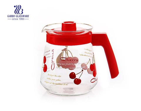 Russia/Latin America/Southeast market glass tea pot with custom printing decal