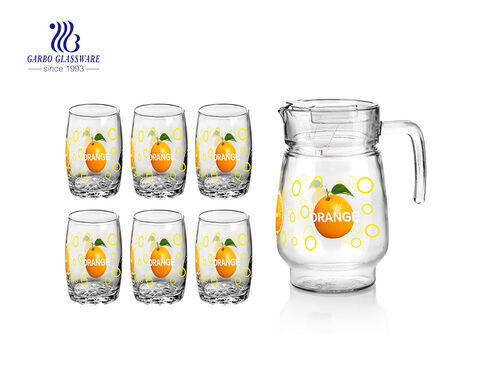 استخدام الأسرة 7 قطع التفاح / البرتقال / الفراولة الطباعة الزجاج مجموعة مياه الشرب