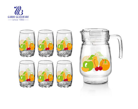 Utilisation familiale 7pcs pomme / orange / fraise ensemble d'eau potable en verre d'eau