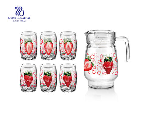 Family use 7pcs apple/orange/strawberry printing water glass drinking set