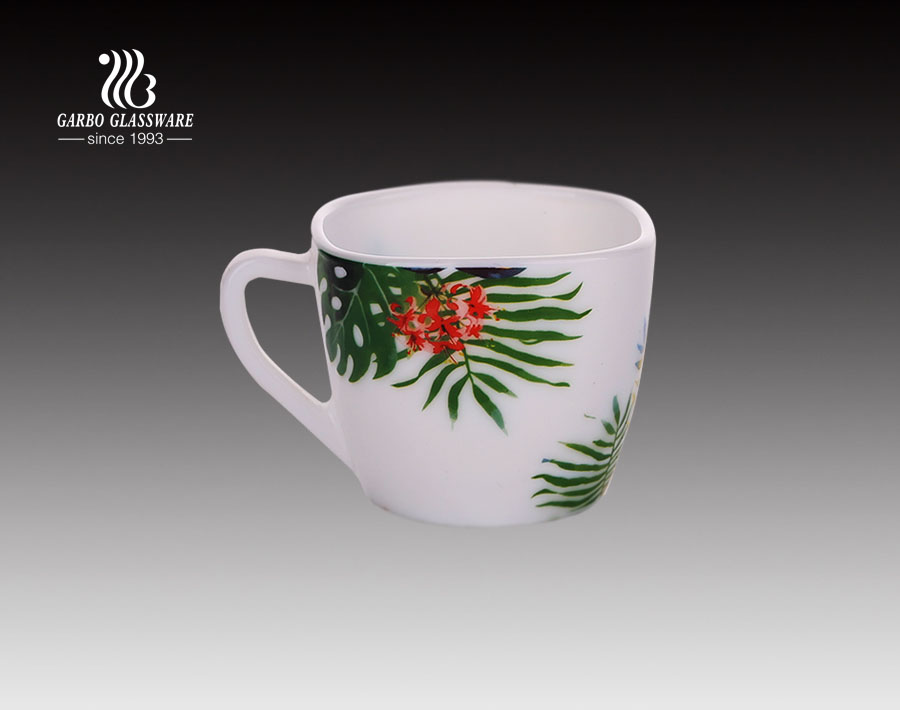 340ml Opal glass mug with custom flower for dinnerware 