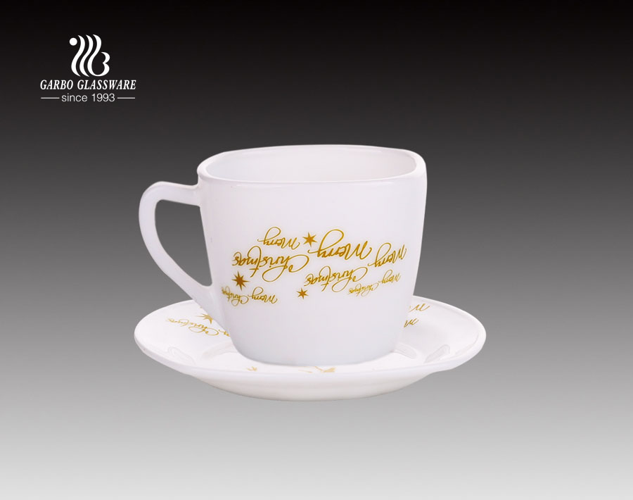 Ensemble de tasse et de soucoupe en verre opale de vente chaude de thé 8 oz