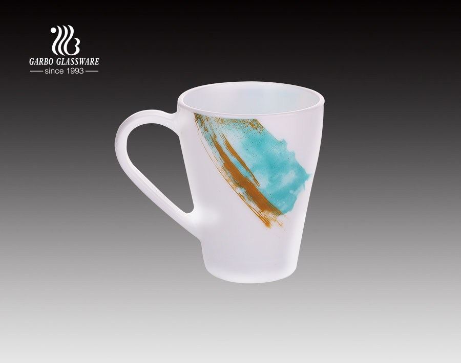 380ml Customized Decal Print Decoration Opal Glass Mug With Handle
