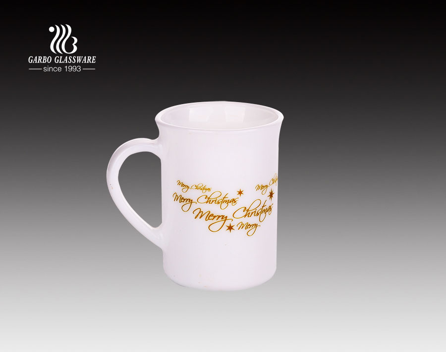 380ml Customized Decal Print Decoration Opal Glass Mug With Handle