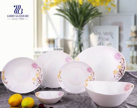 Luxury high quality home hotel restaurant use 26pcs tempered opal glass dinnerware set