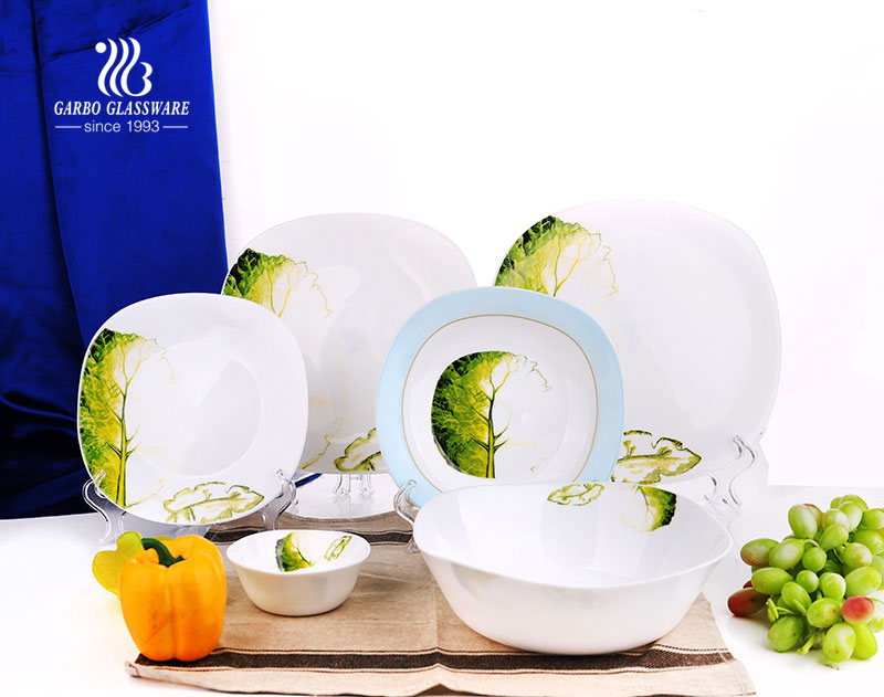 Luxury high quality home hotel restaurant use 26pcs tempered opal glass dinnerware set