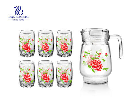 Elegant Glassware Set 7pcs Drinking Set Glass Pitcher And Blown Tumblers 