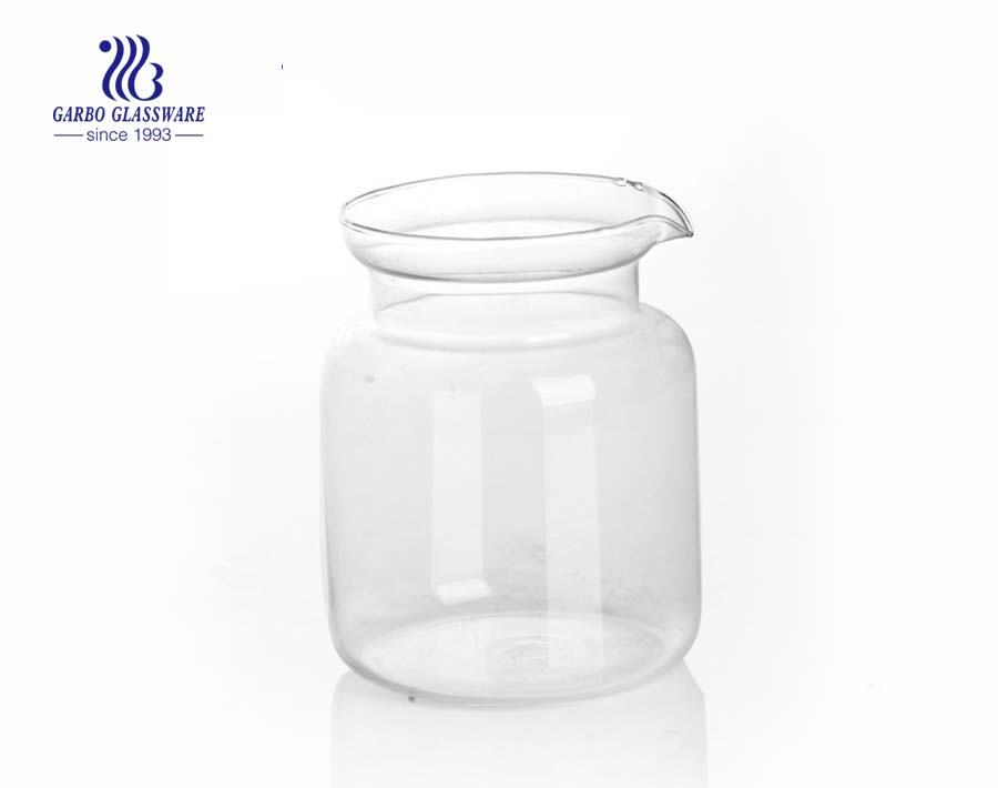 Bule de chá de vidro soprado e prensado à máquina com acessórios de alça de plástico de cor personalizada