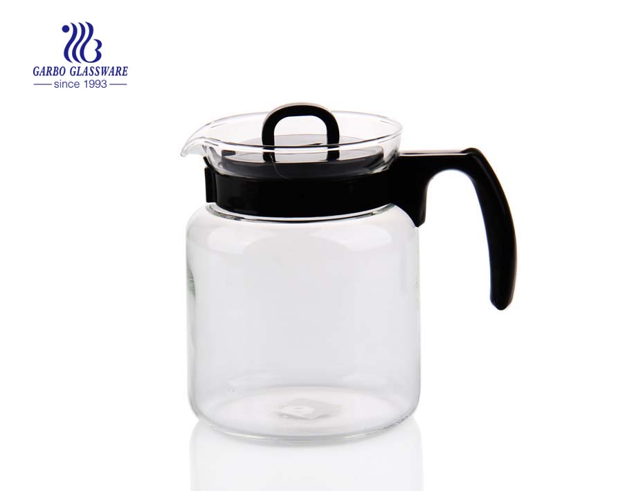 Machine blown and pressed glass tea pot with custom color plastic handle accessories 
