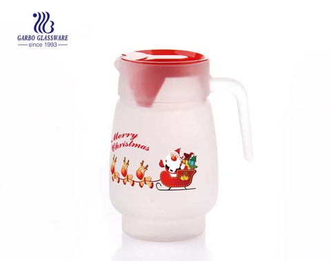 Custom frosted glass carafe pitcher with printing decal low MOQ