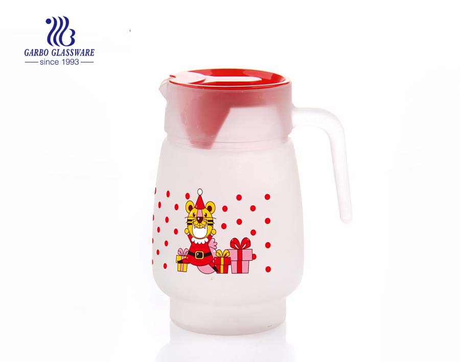 Custom frosted glass carafe pitcher with printing decal low MOQ