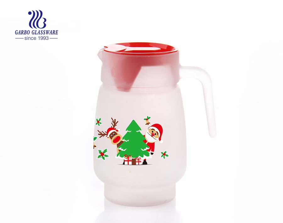 Custom frosted glass carafe pitcher with printing decal low MOQ