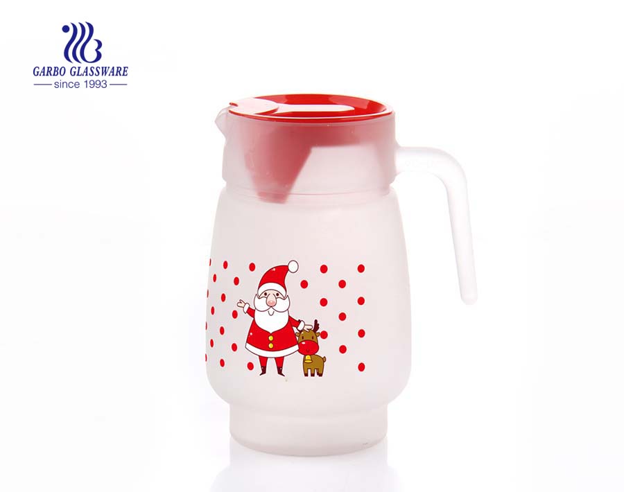 Custom frosted glass carafe pitcher with printing decal low MOQ