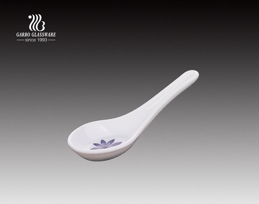 Opal glassware direct factory white opal glass spoon with custom printing decal 