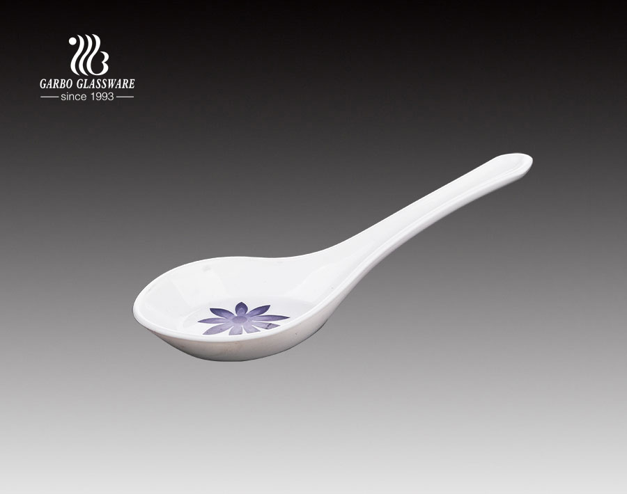 Opal glassware direct factory white opal glass spoon with custom printing decal 