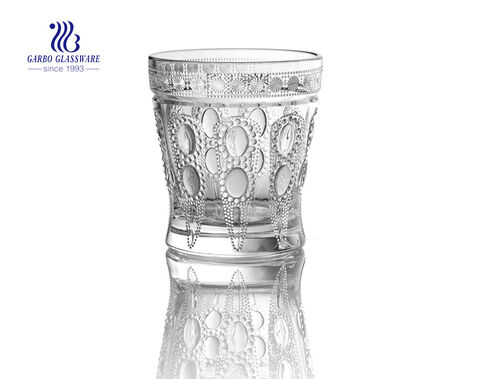 Diamond design 9oz engraved glass juice tumbler