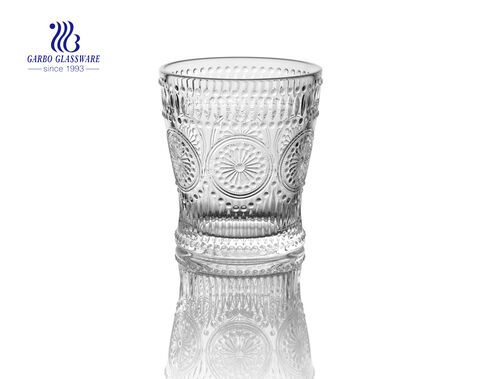 Diamond design 9oz engraved glass juice tumbler