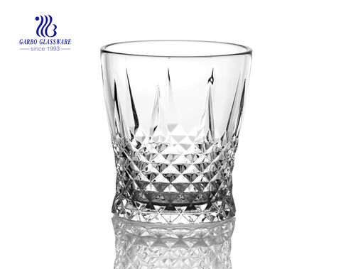 Diamond design 9oz engraved glass juice tumbler