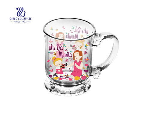 450ml Glass coffee mugs with decor for Merry Christmas 